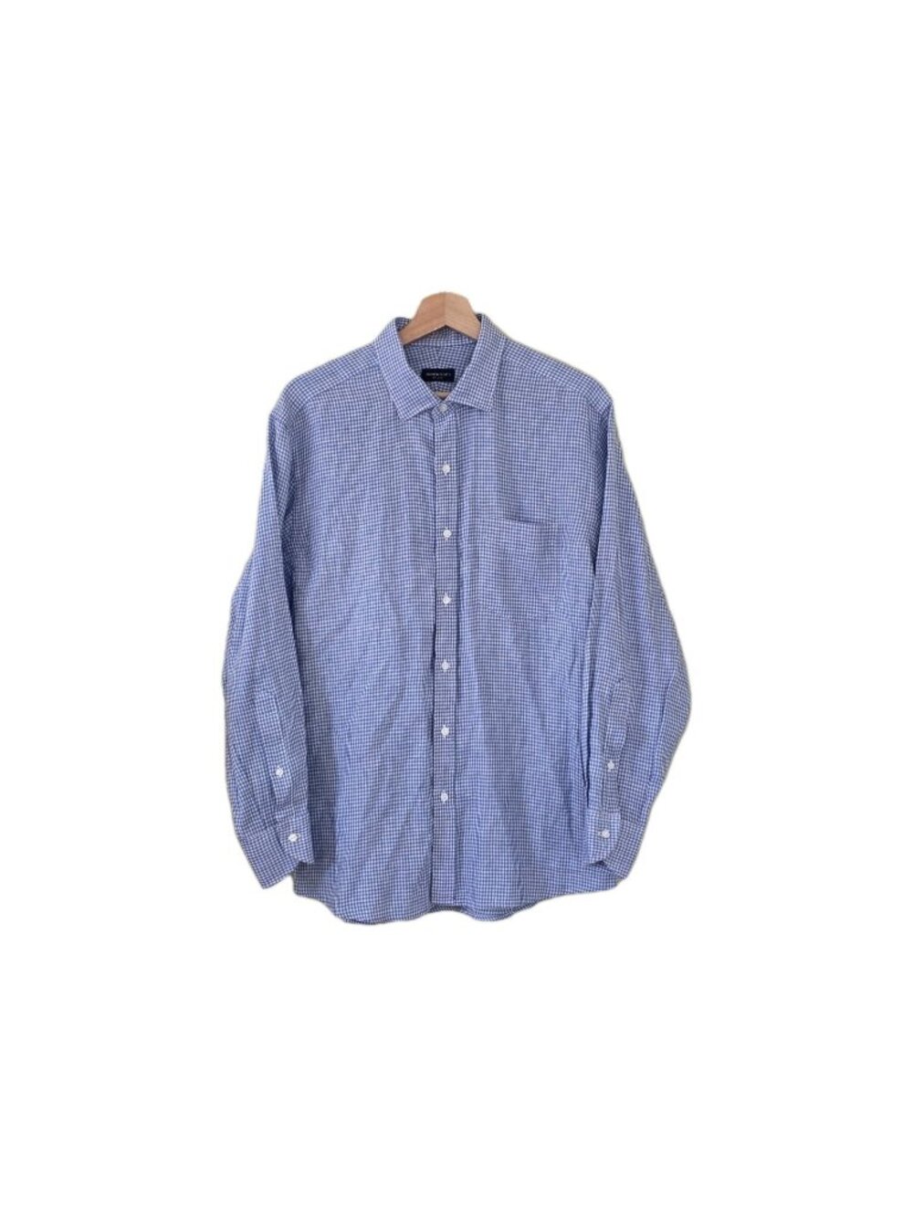Proper Cloth Blue Small Gingham Linen Shirt Mens L Slim Fit LS Breathable Summer